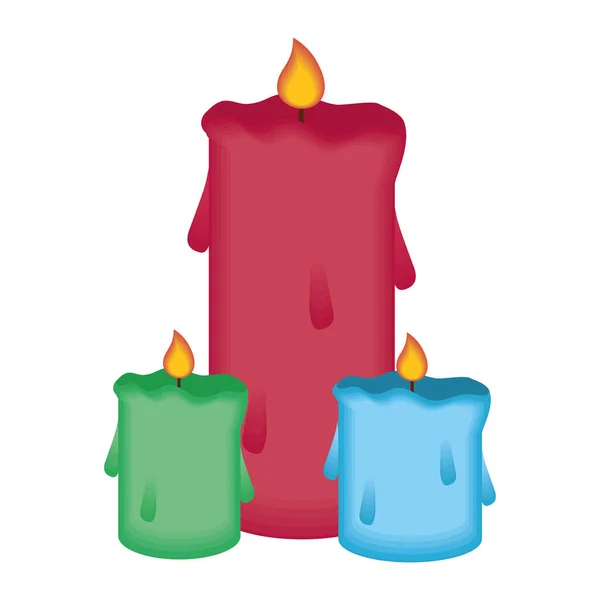 Парафиновые свечи огонь изолированные иконы — стоковый вектор