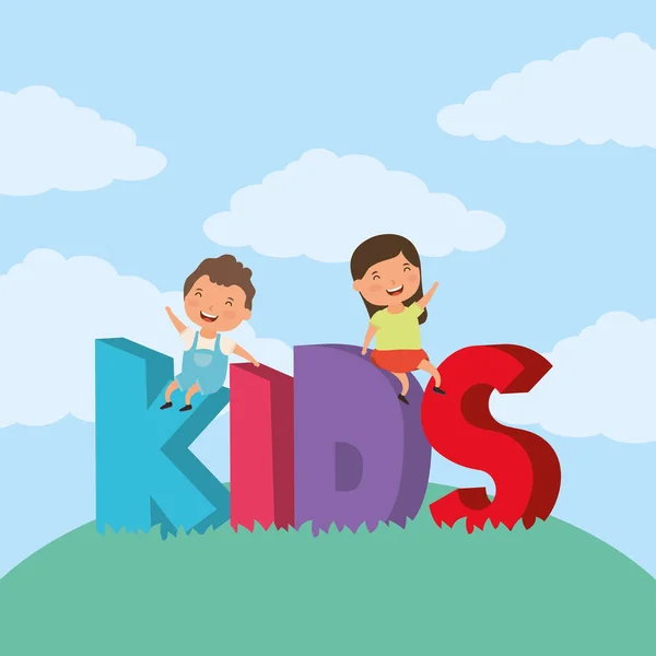Kleine Kinder mit Kinderzonen-Schriftzug im Feld — Stockvektor