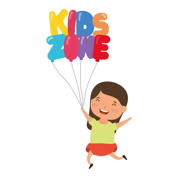 Mignonne petite fille avec des enfants zone ballons hélium personnage — Image vectorielle