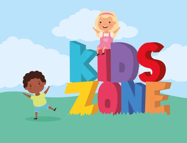 Kids zone met interraciale kinderen groep in het veld — Stockvector