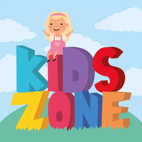 Klein meisje met kinderen zone belettering in het veld — Stockvector