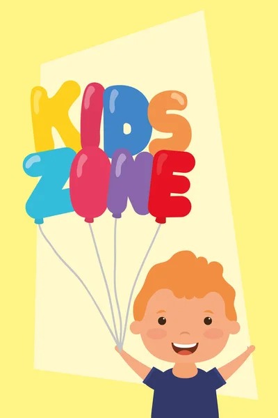 Kleine jongen met kinderen zone ballonnen helium — Stockvector