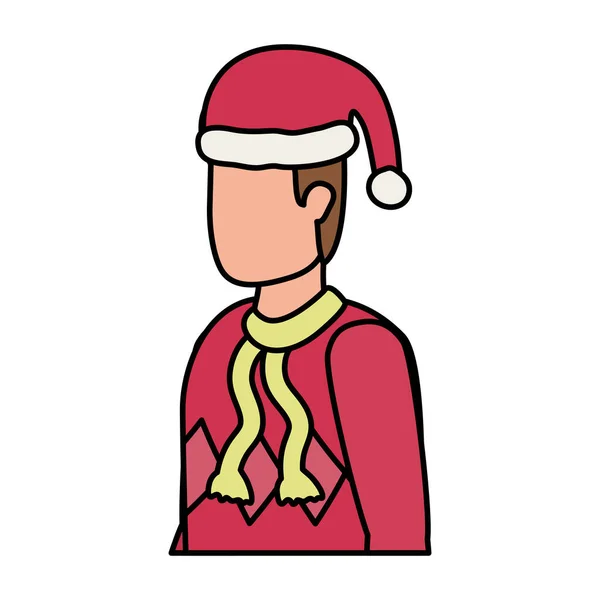 Young man with christmas hat character — Stock vektor