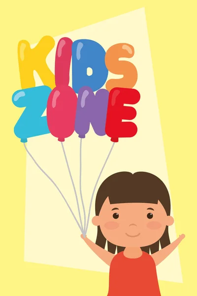 Little girl with kids zone balloons helium — ストックベクタ