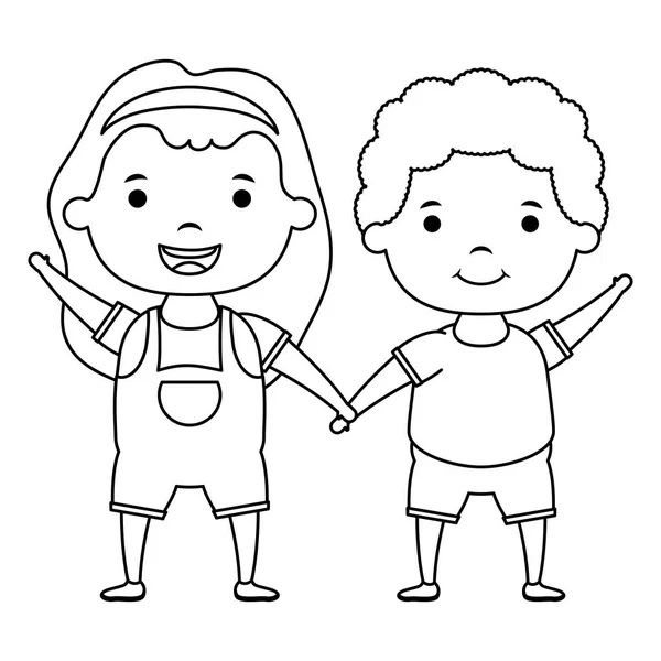 Cute little kids couple comic characters — Stock Vector