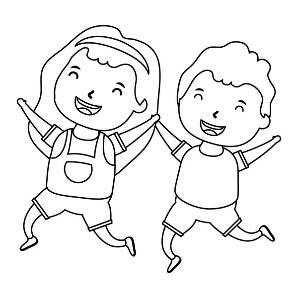 Cute little kids couple comic characters — Stock Vector