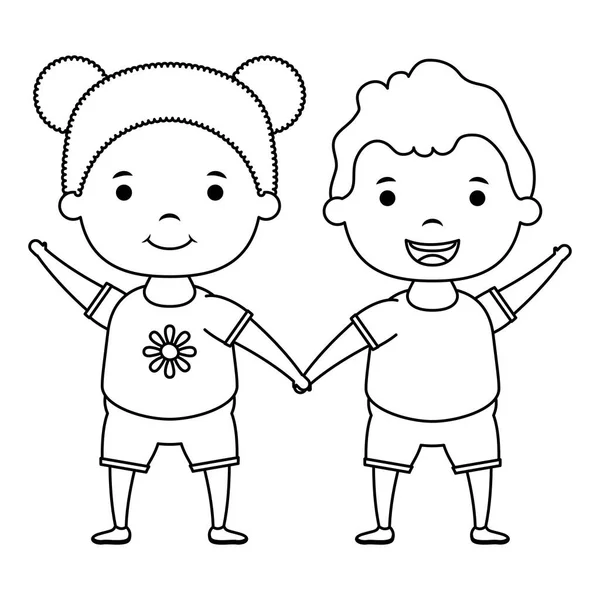 Милые маленькие дети пара комических персонажей — стоковый вектор