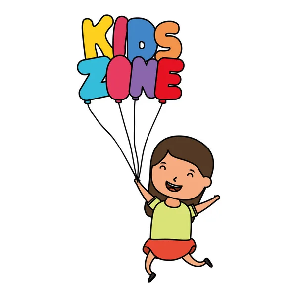 Schattig klein meisje met kinderen zone ballonnen helium karakter — Stockvector