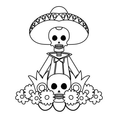 Çiçekli mariachi kafatası. Komik karakter.