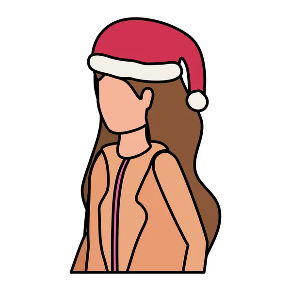 Jeune femme avec caractère chapeau de Noël — Image vectorielle