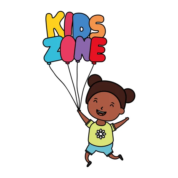Schattig klein afro meisje met kinderen zone ballonnen helium — Stockvector