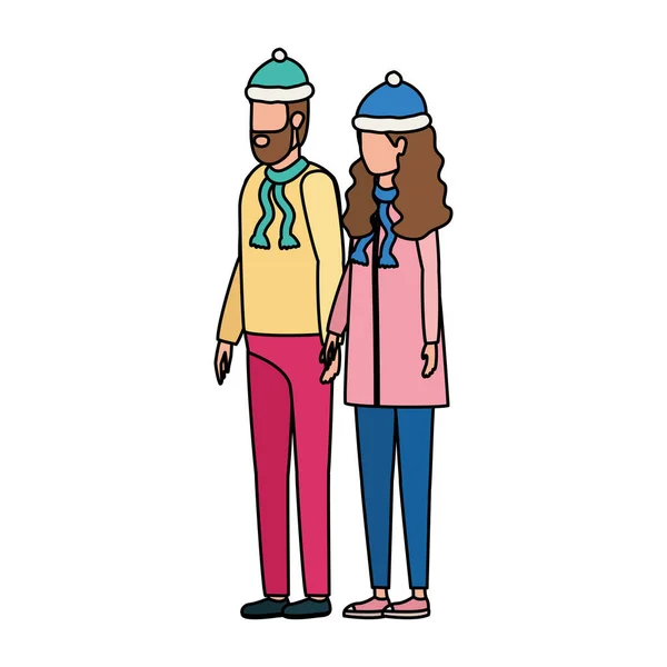 Νέοι εραστές ζευγάρι με χαρακτήρες καπέλο Χριστούγεννα — Διανυσματικό Αρχείο