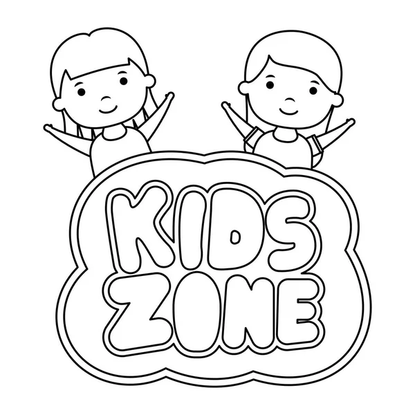 Cute little girls with kids zone lettering — ストックベクタ