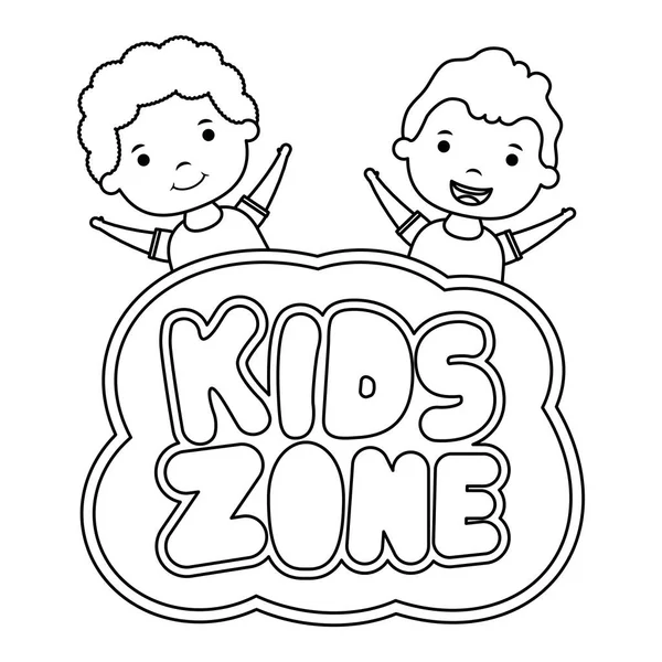 Cute little boys with kids zone lettering — ストックベクタ