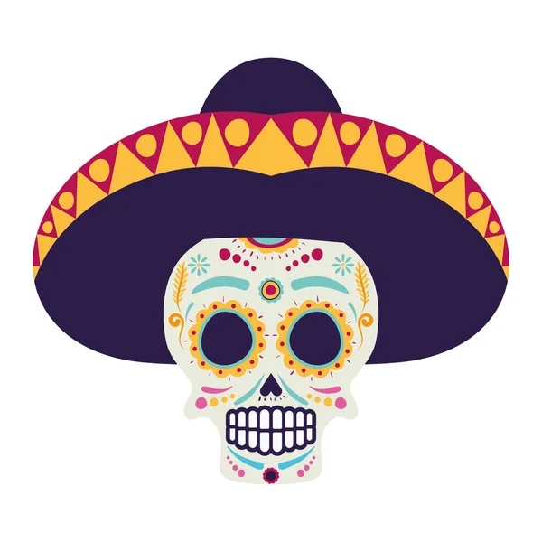 Mariachi schedel stripfiguur pictogram — Stockvector