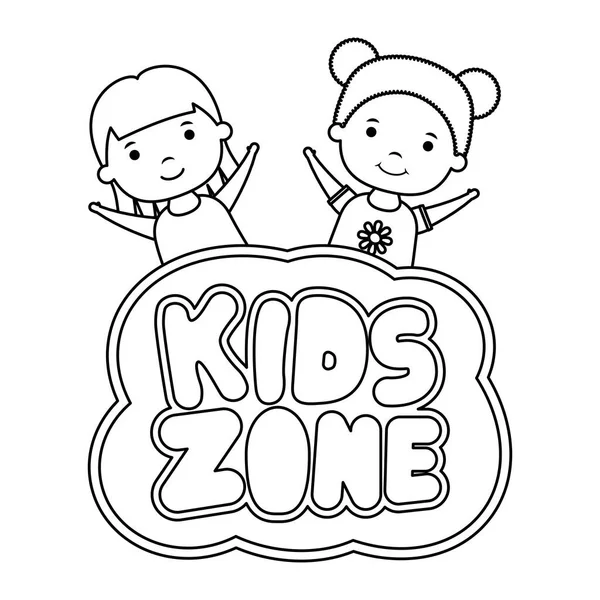 Cute little girls with kids zone lettering — ストックベクタ