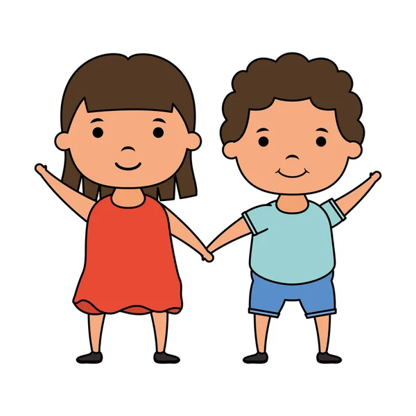 Cute little kids couple comic characters — Stock Vector