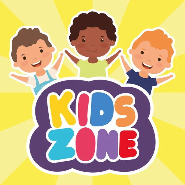 Kleine interraciale jongens met kinderen zone belettering — Stockvector