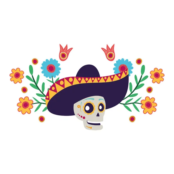 Mariachi skalle med blommor komisk karaktär — Stock vektor