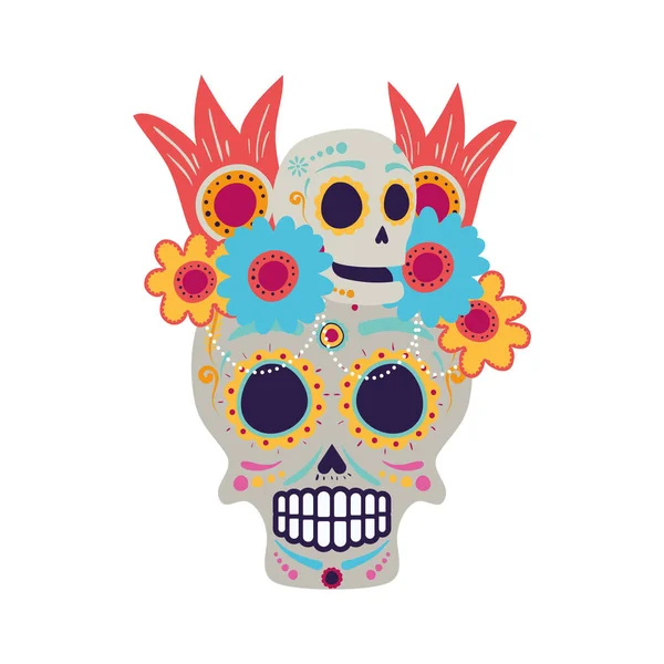 Máscara de cráneo con icono de cabeza de decoración floral — Vector de stock