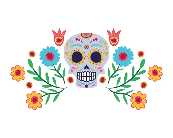 Masque crâne avec décoration florale icône tête — Image vectorielle