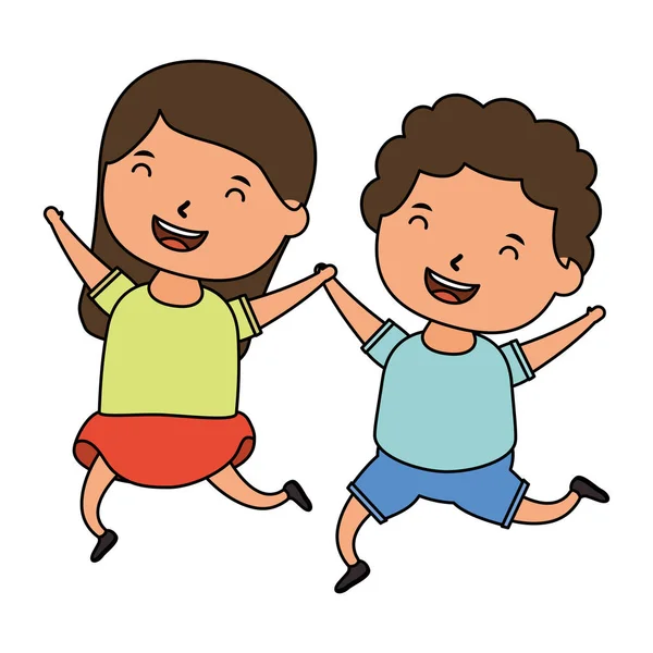 Cute little kids couple comic characters — Stock Vector