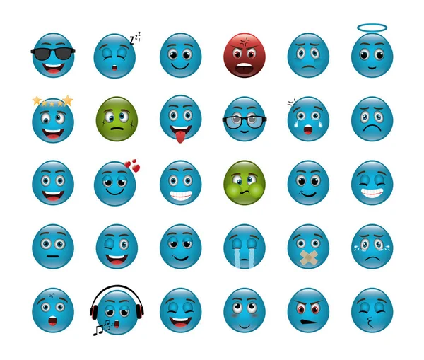 Δέσμη emoticons με εκφράσεις — Διανυσματικό Αρχείο