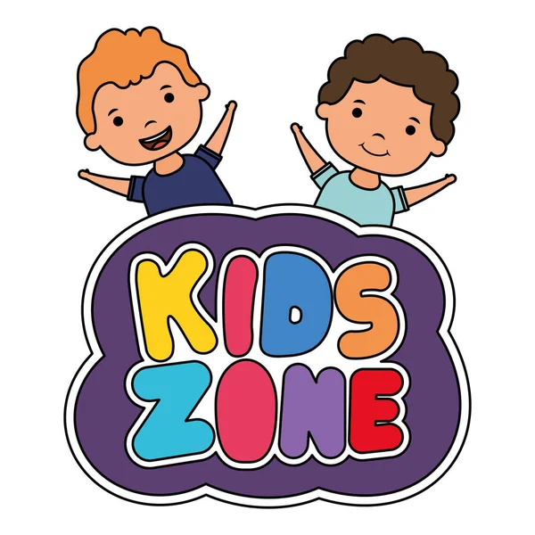 Cute little boys with kids zone lettering — ストックベクタ