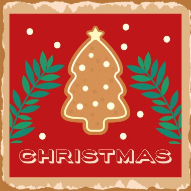 Mutlu noel kartları ve çam ağacı kurabiyeleri.
