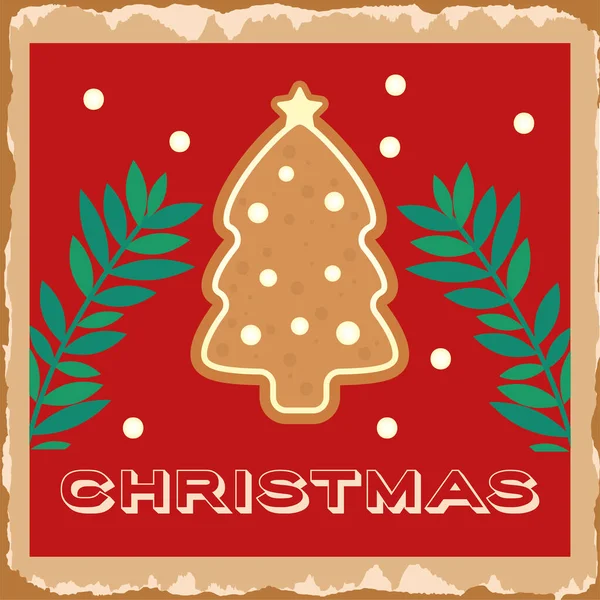 Feliz cartão de Natal alegre com biscoito de árvore de pinho — Vetor de Stock