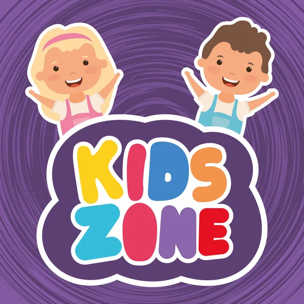 Schriftzug "Kids Zone" mit interrassischen Kindern — Stockvektor