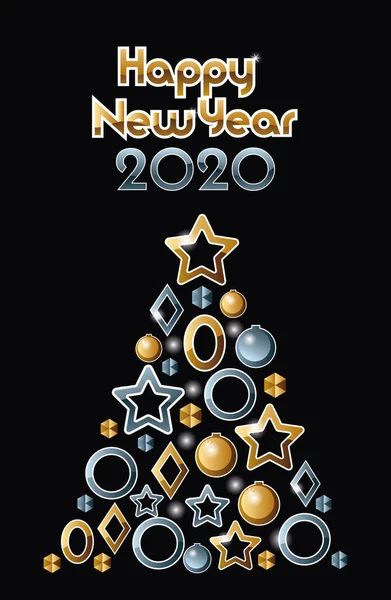 Felice anno nuovo 2020 etichetta celebrazione con pino — Vettoriale Stock