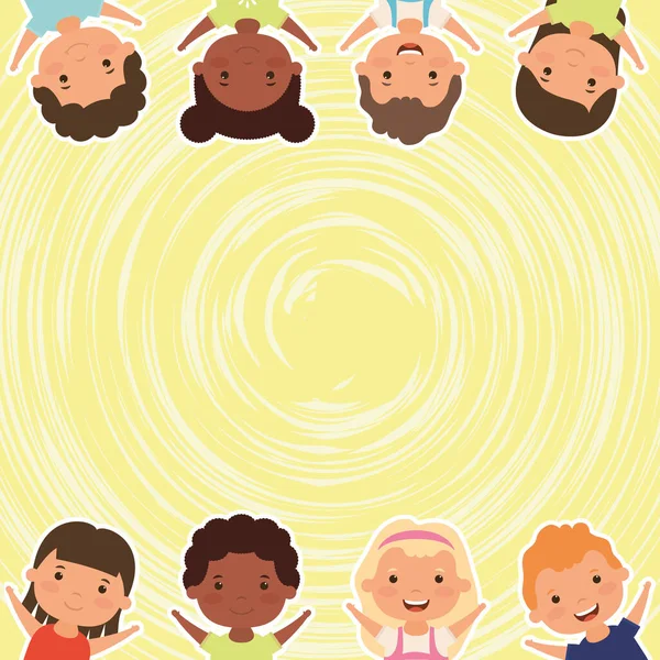 Group of little interracial kids characters — Stock Vector