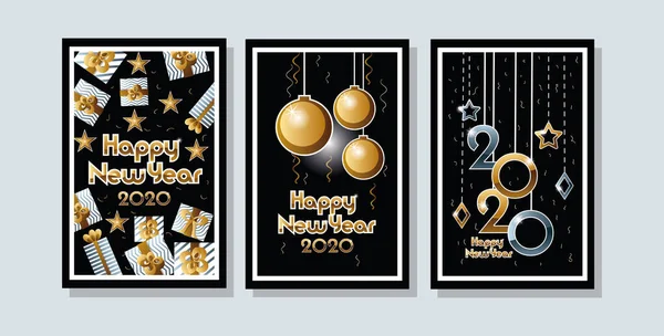 Felice anno nuovo 2020 festeggiamenti set cards — Vettoriale Stock