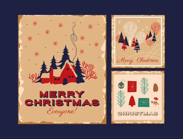 幸せなメリークリスマスのカードの束 — ストックベクタ