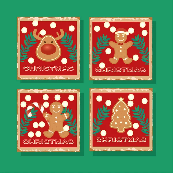 Счастливая рождественская открытка с имбирным печеньем — стоковый вектор