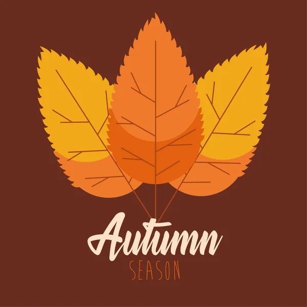 Hello autumn season leafs and calligraphy — Stock Vector