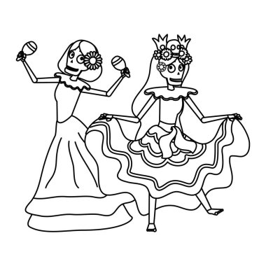 Marakas çizgi karakterlerini oynayan Meksika Katrinası Kafatası