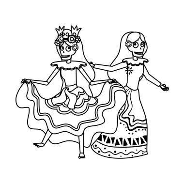 Meksika Katrinası Dans eden karakterler