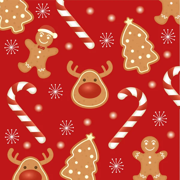 Frohe Weihnachten Karte mit Ingwer-Plätzchen-Muster — Stockvektor