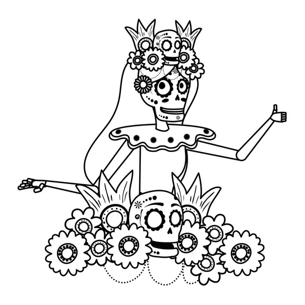 Katrina koponya virágos haj dekoráció képregény karakter — Stock Vector