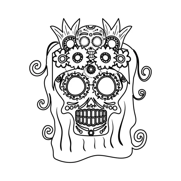 Crâne de katrina avec décoration florale de cheveux caractère comique — Image vectorielle