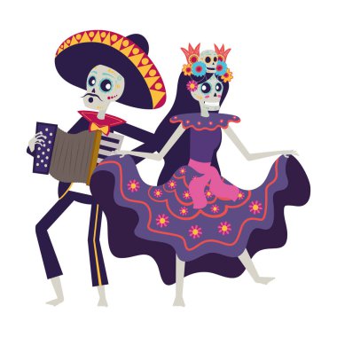 Catrina ve Mariachi akordeon çalan çift karakterler.
