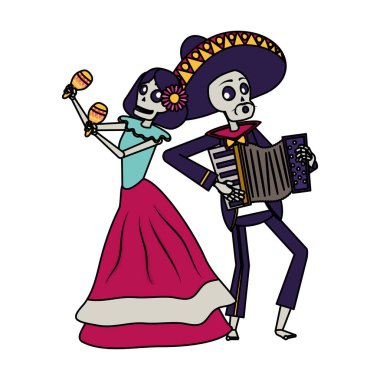 Catrina ve Mariachi akordeon çalan çift karakterler.
