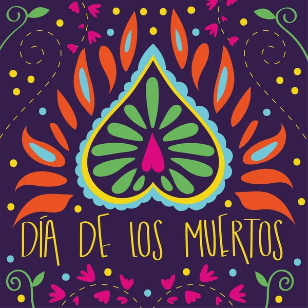 Dia de los muertos kaart met kalligrafie en bloemdecoratie — Stockvector