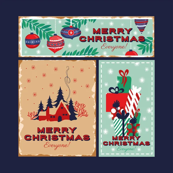 Happy merry christmas bundle of cards — Stock Vector