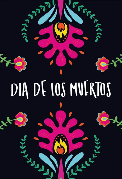 Dia de los muertos kaart belettering met bloemen tuin decoratie — Stockvector