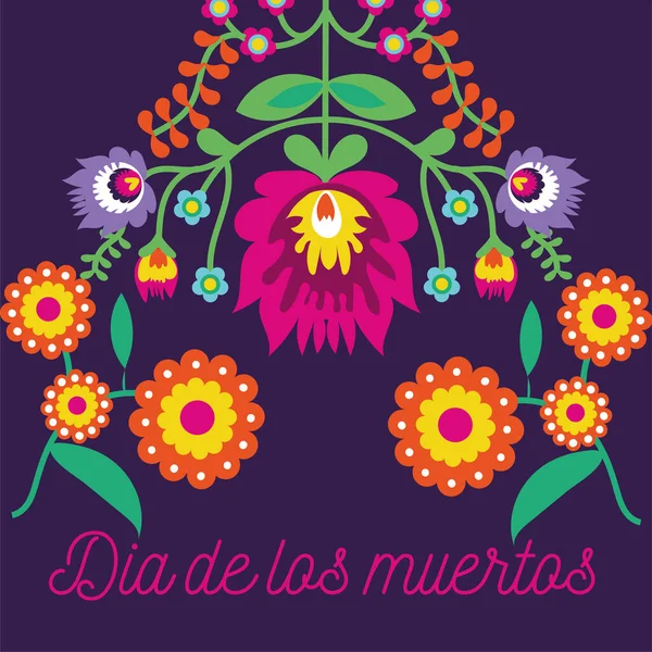 Dia de los muertos lettering cartão com flores —  Vetores de Stock