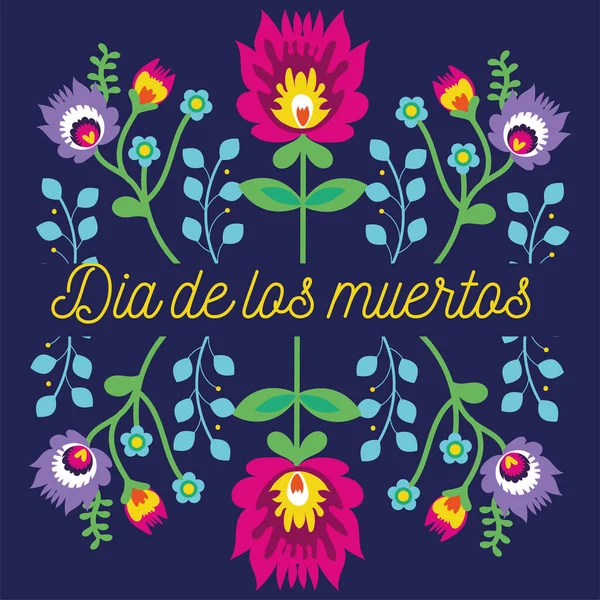 Dia de los muertos cartão lettering com flores jardim decoração —  Vetores de Stock