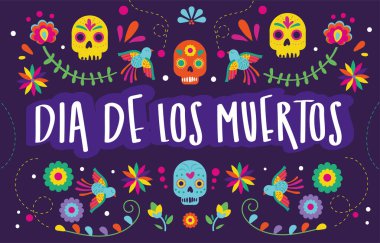dia de los muertos card with calligraphy and skulls floral decoration clipart